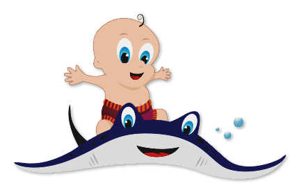 Baby Swimming Lessons - cartoons of baby on a stingray